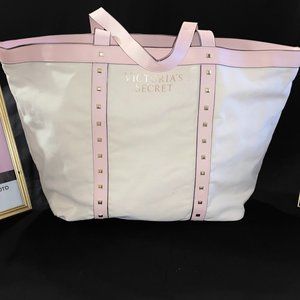 Victoria Secret Pink & Tan Gold Studded Tote (XL)